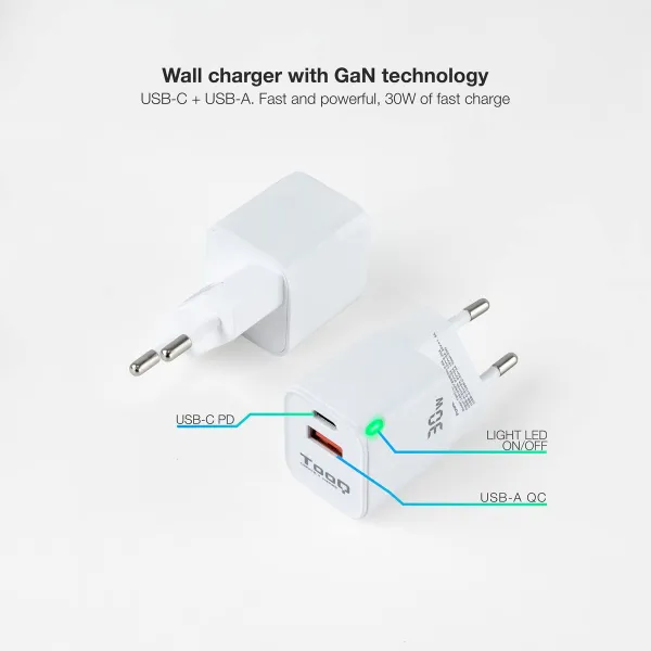 Wall Charger TooQ TQWC-GANQCPD30WT White 30 W
