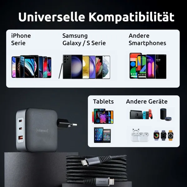 Seinälaturi INTENSO GaN W100ACC Musta 100 W