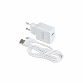 Seinälaturi + USB A - USB C kaapeli DCU 66826 Valkoinen (1 m)