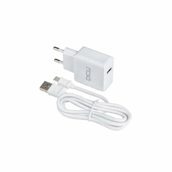 Seinälaturi + USB A - USB C kaapeli DCU 66826 Valkoinen (1 m)