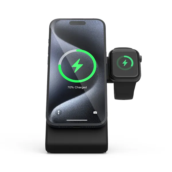 Crong MagSpot Pivot Stand - 3-in-1 Wireless Charger with MagSafe for iPhone, Apple Watch, and AirPods (Black)