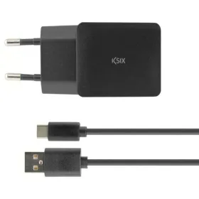 Sienas Lādētājs + USB A uz USB C Kabelis KSIX USB Melns