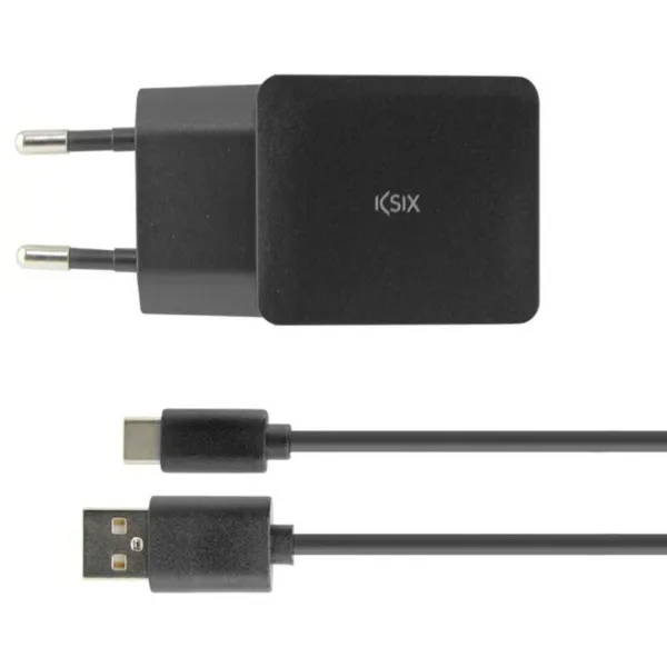 Sienas Lādētājs + USB A uz USB C Kabelis KSIX USB Melns