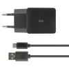 Sienas Lādētājs + USB A uz USB C Kabelis KSIX USB Melns