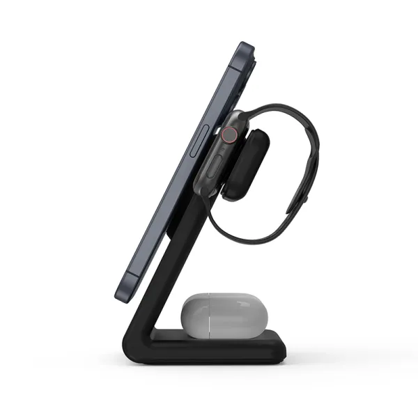 Crong MagSpot Pivot Stand - 3-in-1 Wireless Charger with MagSafe for iPhone, Apple Watch, and AirPods (Black)