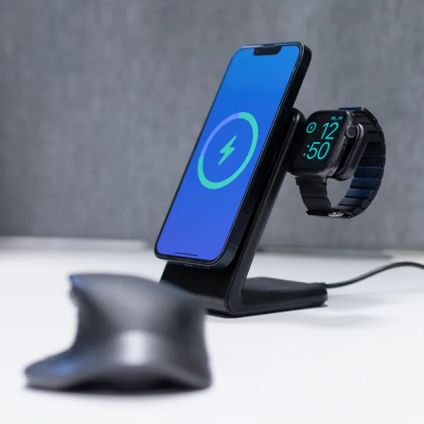 Crong MagSpot Pivot Stand - 3-in-1 Wireless Charger with MagSafe for iPhone, Apple Watch, and AirPods (Black)