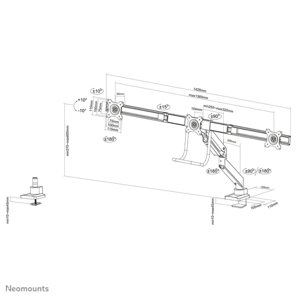 TV-teline Neomounts NM-D775DX3WHITE 17" 27" 6 Kg