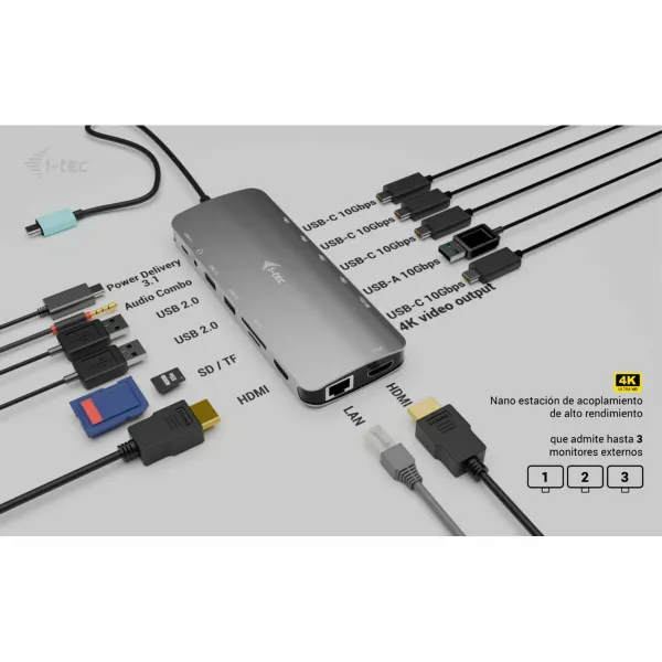 USB Centrmezgls i-Tec C31NANOTRIPLEDOCKPD Pelēks