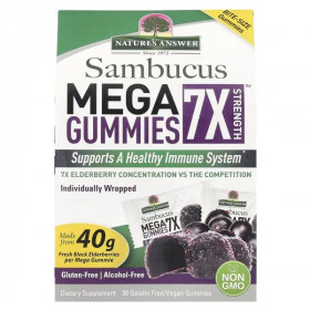 „Sambucus Mega Gummies 7X Strength“ su juodųjų šeivamedžių uogomis – 30 veganiškų guminukų