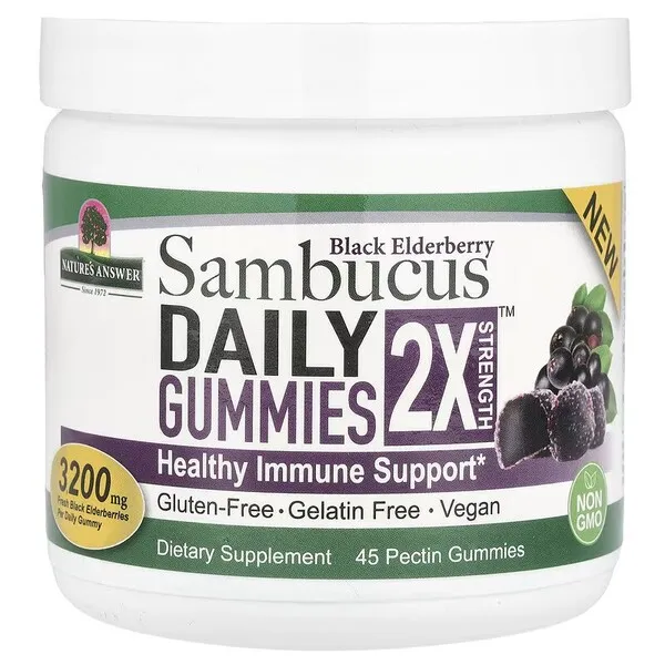 Sambucus Daily Gummies 2X Vahvuus, Mustaselja - 45 vegaanista nallekarkkia