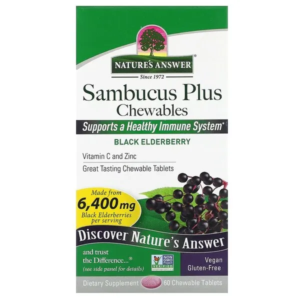 Sambucus Plus -purutabletit, mustaseljanmarja - 60 purutablettia