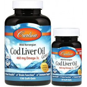 Wild Norwegian Cod Liver Oil Gems, 460mg - 150 + 30 softgels