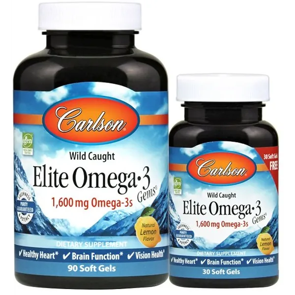 Elite Omega-3 Gems, 1600 mg Luonnollinen sitruuna - 90 + 30 pehmeää kapselia
