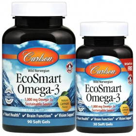 Smart Omega-3, 1000 мг, натуральный лимон - 90 + 30 мягких капсул