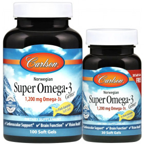Norjalaiset Super Omega-3 Gems -kapselit, 1200 mg - 100 + 30 pehmeää kapselia