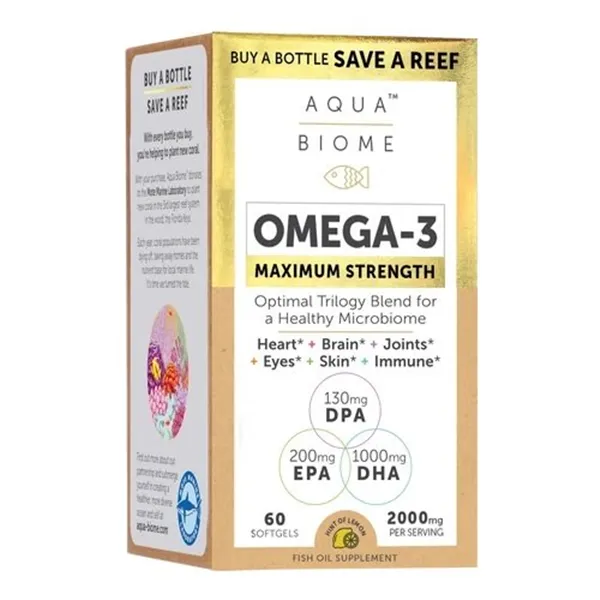Aqua Biome Omega-3 maksimālās iedarbības, 2000 mg (citrons) - 60 mīkstās kapsulas