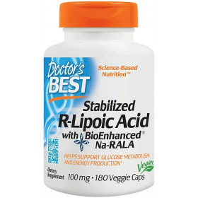 Stabilizēta R-lipoīnskābe ar Na-RALA, 100 mg - 180 v-kapsulas