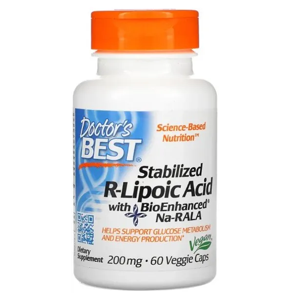 Stabilizēta R-lipoīnskābe ar Na-RALA, 200 mg - 60 v-kapsulas