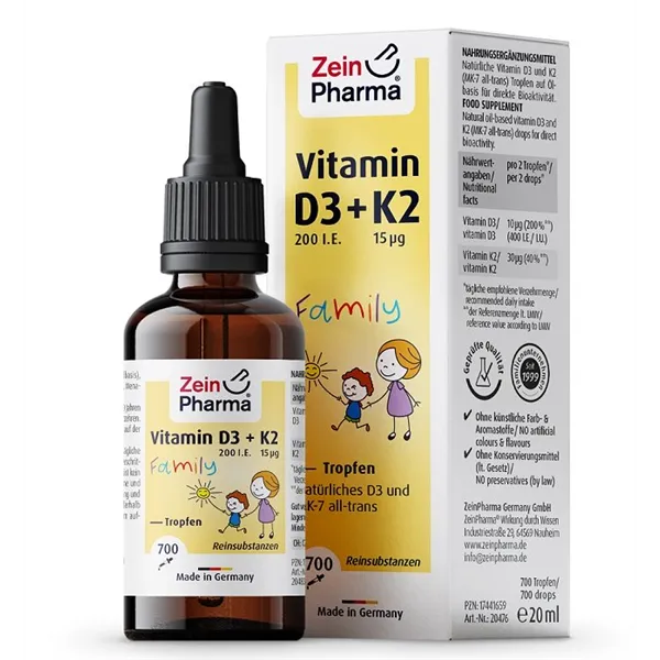 Vitamino D3 + K2 šeimos lašai - 20 ml.