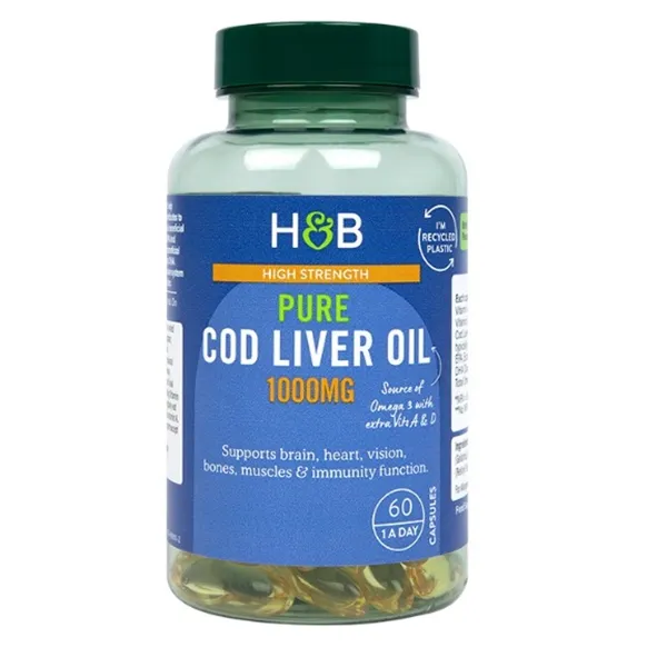 Didelio stiprumo grynas menkių kepenų aliejus, 1000 mg - 60 kapsulių