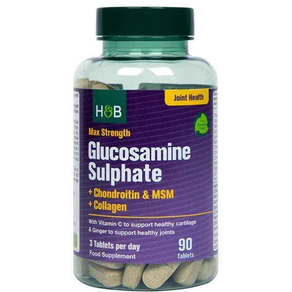 Maksimālas iedarbības glikozamīna sulfāts + hondroitīns un MSM + kolagēns - 90 tabletes