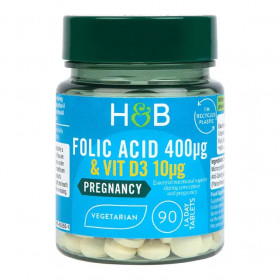 Folic Acid 400mcg, with Vit D3 10mcg - 90 tabs