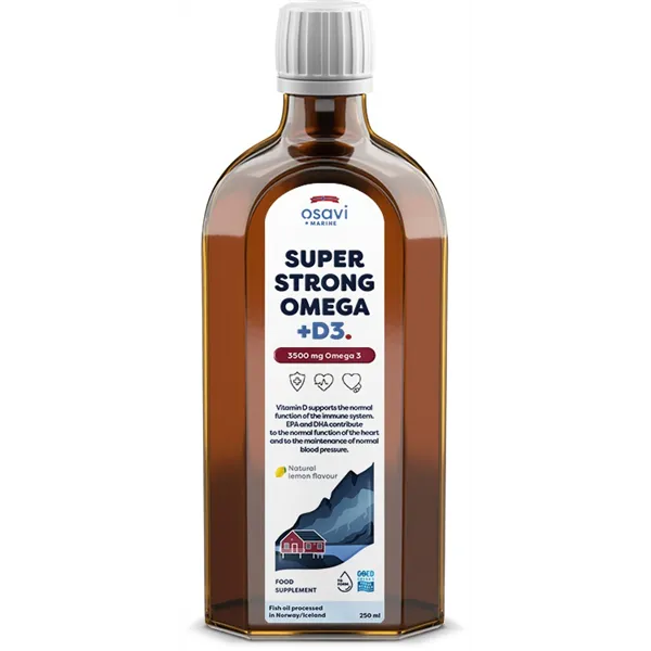 Super stiprus Omega + D3, 3500 mg Omega 3 (citrina) - 250 ml.