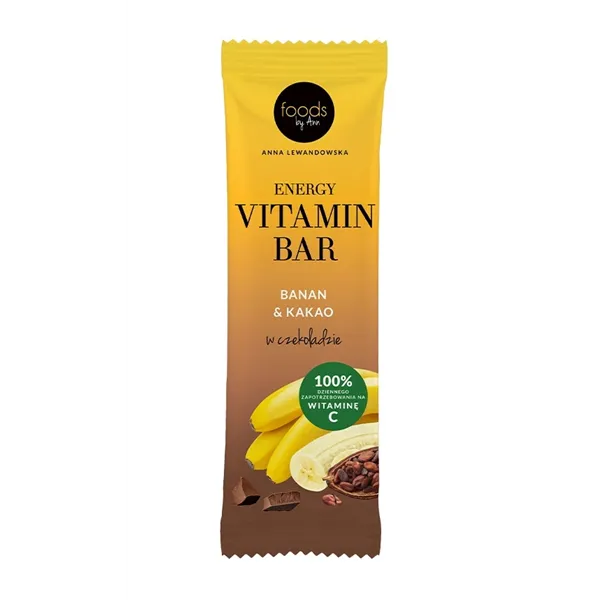 Energinis vitaminų batonėlis, bananas ir kakava su šokolado glaistu - 15 x 35 g