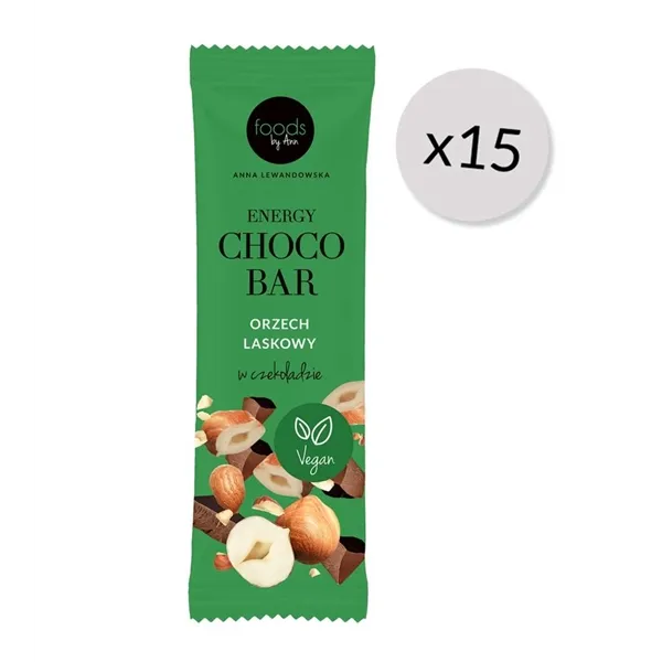 Energinis šokoladinis batonėlis, lazdyno riešutų skonio su šokolado glaistu - 15 x 35 g