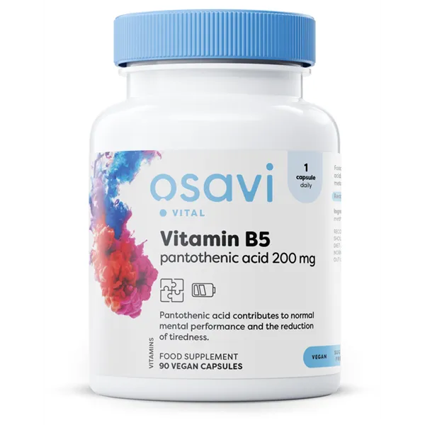 Vitaminas B5 (pantoteno rūgštis), 200 mg – 90 veganiškų kapsulių