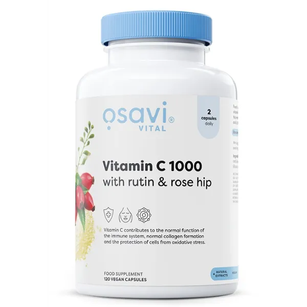 C1000-vitamiini rutiinilla ja ruusunmarjalla - 120 vegaanista kapselia
