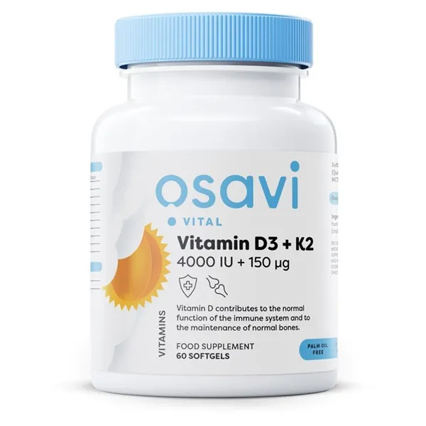D3-vitamiini + K2, 4000 IU + 150 mikrogrammaa - 60 pehmeäkapselia