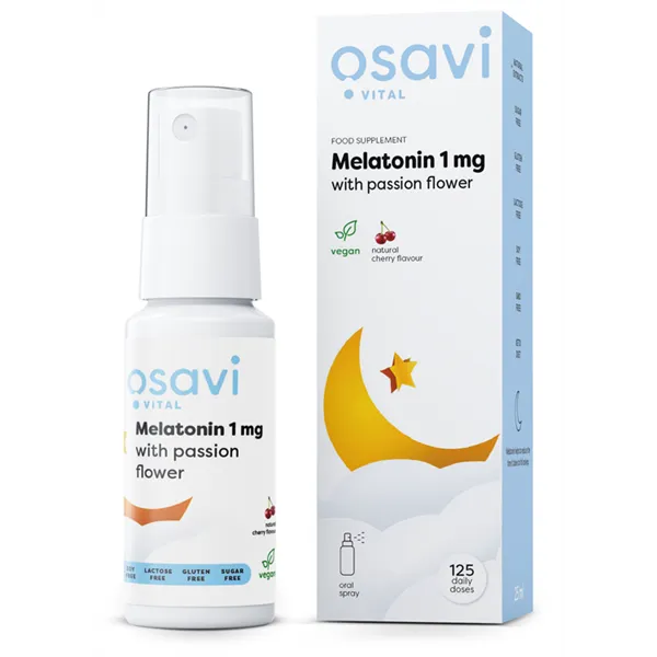 Melatonino ir pasiflorų burnos purškalas, 1 mg (vyšnių) - 25 ml.