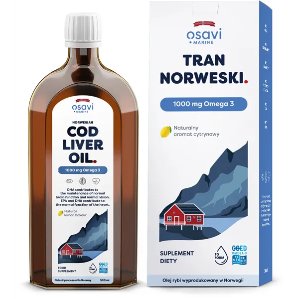 Tran Norweski, 1000mg Omega 3 (Cytryna) - 500 ml.