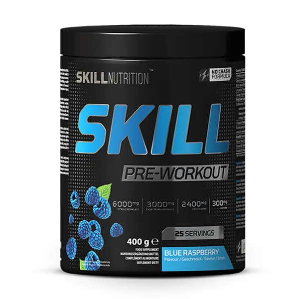 Skill Pre-Workout -valmiste, sininen vadelma - 400 g