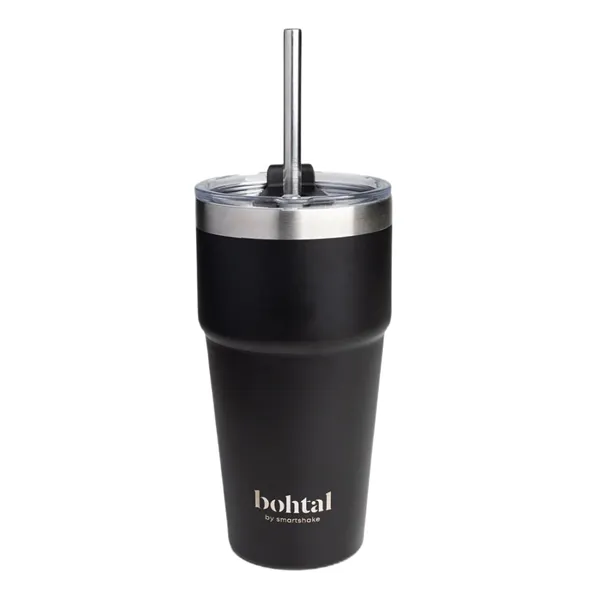 Bohtal dvigubai izoliuotas kelioninis puodelis su šiaudeliu, juodas - 600 ml.