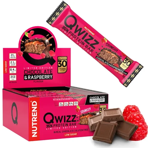 Батончик Qwizz 35% Protein, шоколад-малина - 12 x 60 г