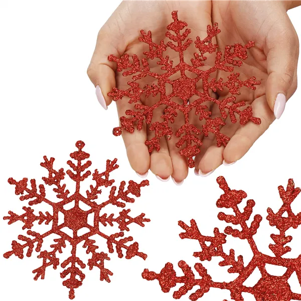 Christmas ornaments snowflakes Springos CA1200 red, glitter, 3 pcs, 12 cm