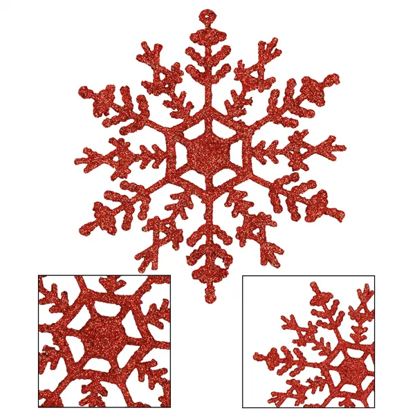 Christmas ornaments snowflakes Springos CA1200 red, glitter, 3 pcs, 12 cm