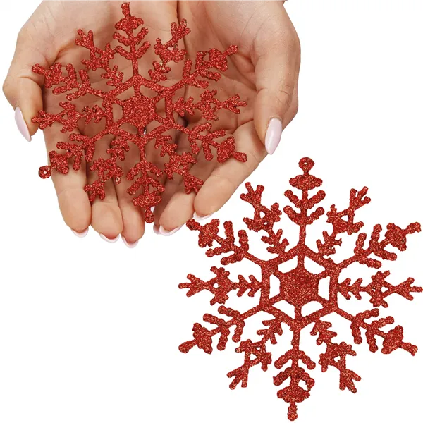 Christmas ornaments snowflakes Springos CA1200 red, glitter, 3 pcs, 12 cm