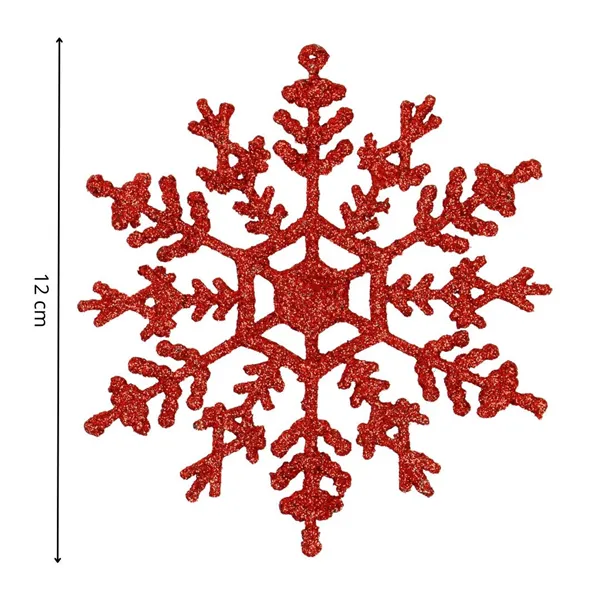 Christmas ornaments snowflakes Springos CA1200 red, glitter, 3 pcs, 12 cm