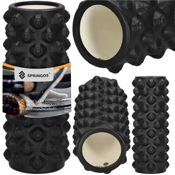 Massage Roller with Protrusions Springos FR0023 33x10.5 cm Foam Roller, Black