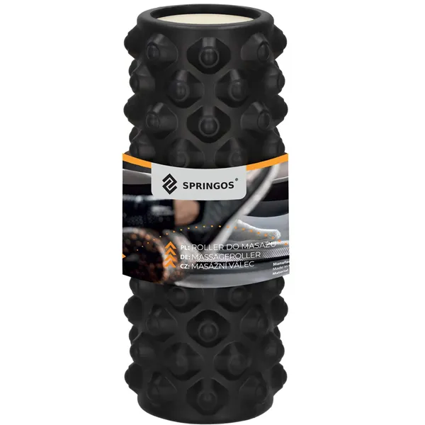 Валик для массажа с выступами Springos FR0023 33x10,5 см ролик, черный