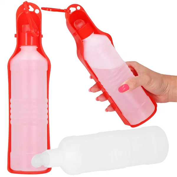 Suņu un kaķu ūdens pudele ar dzirdināšanas trauku, tūrisma Springos PA0296 500 ml sarkanais bidons