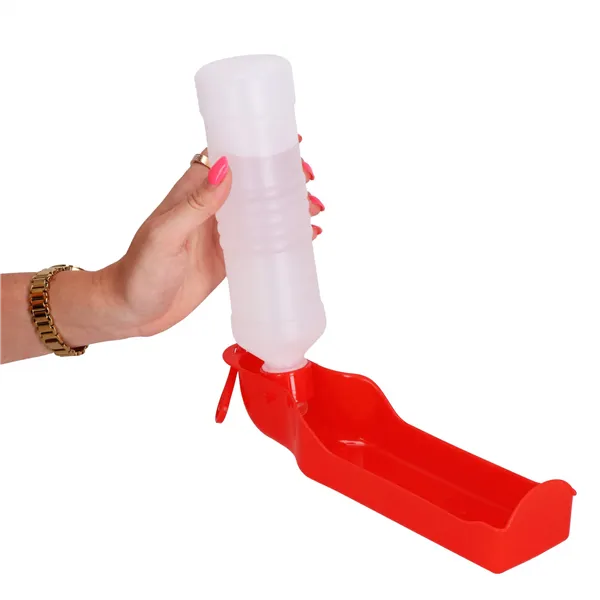 Suņu un kaķu ūdens pudele ar dzirdināšanas trauku, tūrisma Springos PA0296 500 ml sarkanais bidons