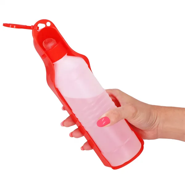 Suņu un kaķu ūdens pudele ar dzirdināšanas trauku, tūrisma Springos PA0296 500 ml sarkanais bidons
