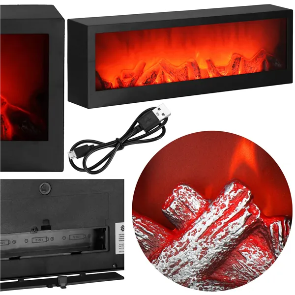 Battery-operated fireplace lamp Springos CL0863, USB LED 60x10x19.5 cm, decorative lighting, black