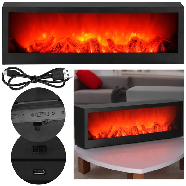 Battery-operated fireplace lamp Springos CL0863, USB LED 60x10x19.5 cm, decorative lighting, black