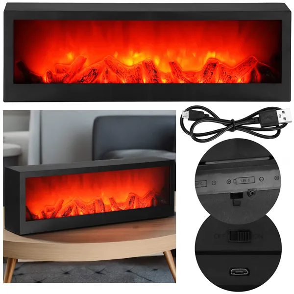 Декоративный камин-лампа Springos CL0863, USB LED 60x10x19,5 см, чёрный