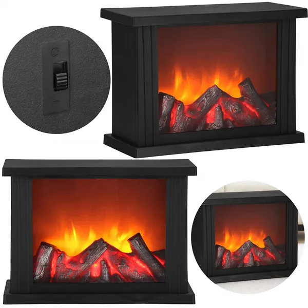 Battery-powered LED fireplace lamp decorative lighting, Springos CL0864 black